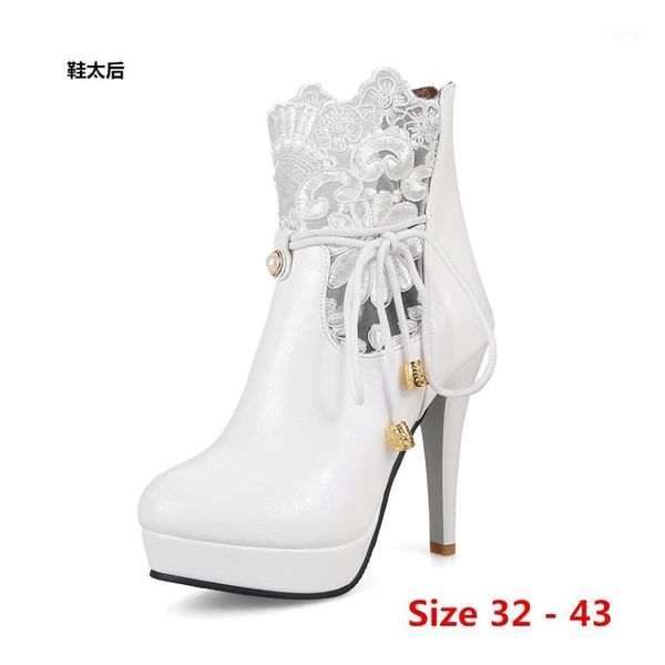 

woman high heel platform boots high heels for women shoes spring autumn ankle boots booties female small big size 32 - 461, Black