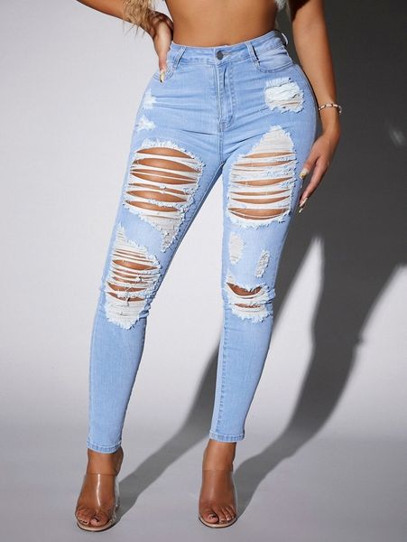 

sxy high waist skinny ripped jeans x0rg#, Blue
