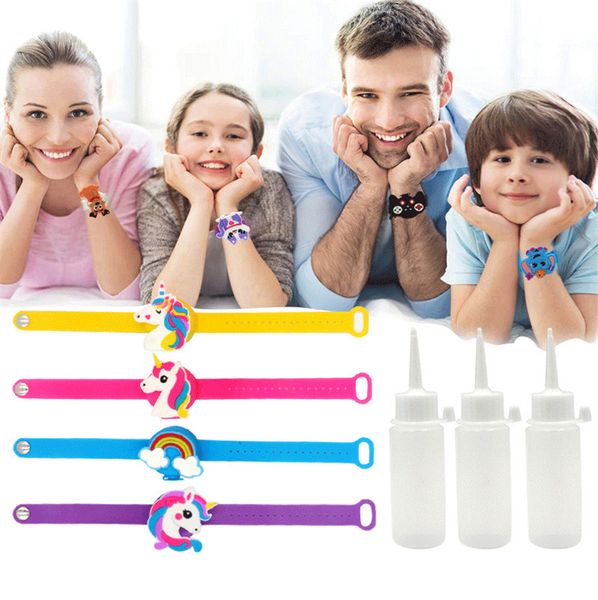 

hand sanitizer dispenser bottle kids silicone wrist bracelet portable cartoon unicorn flamingo ball game dinosaur wristband bangles e101403, Red;brown