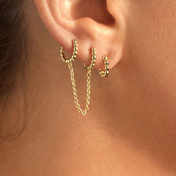 

punk rock gold beaded circle small for women fashion long chain statement hoop earrings huggies jewelry 2020 ear clips, Black