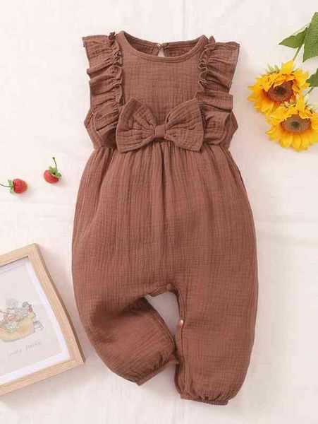 

baby ruffle trim bow front jumpsuit she, Blue