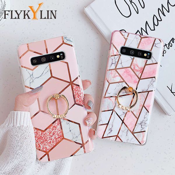 

flykylin pink blue inlaid marble sheath samsung galaxy s9 s8 s10 plus s10e back cover art picture flower silicon telephone