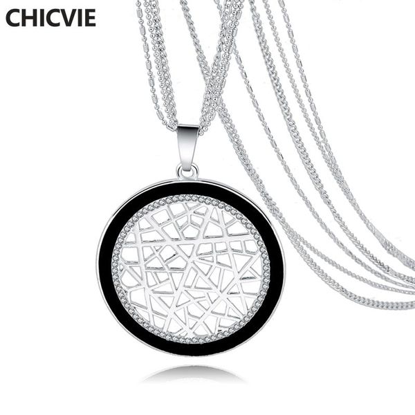 

pendant necklaces chicvie silver color round crystal & pendants ethnic long women necklace female statement jewelry sne160121