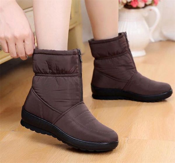 

boots plus size waterproof snow warm short plush winter button mid calf bootee ladies comfort shoes female 2021 drop, Black