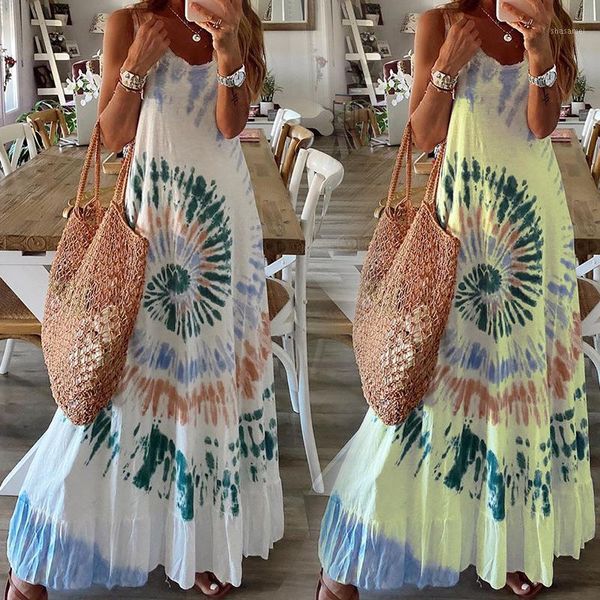 

women tank dress casual spaghetti strap sleeveless off shoulder loose printing dress to the floor women summer 20201, Black;gray
