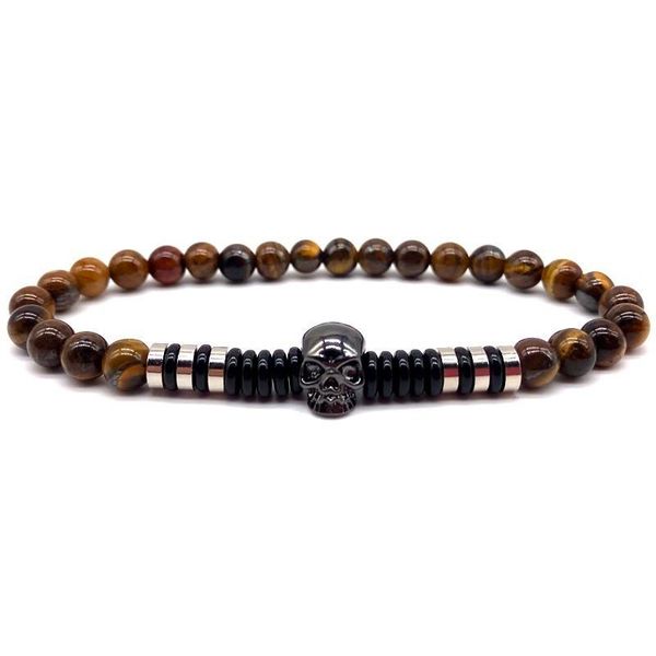 

2020 erkek bileklik fashion skull men bracelet tiger eye stone beads charm bracelet for men women jewelry gift pulseras hombre, Golden;silver