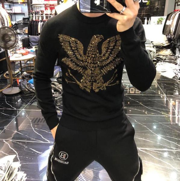 

new 2021 designer sweatershirt mens clothes fall winter men clothing long sleeve pullover plus size diamond stone kore pbr7, Black