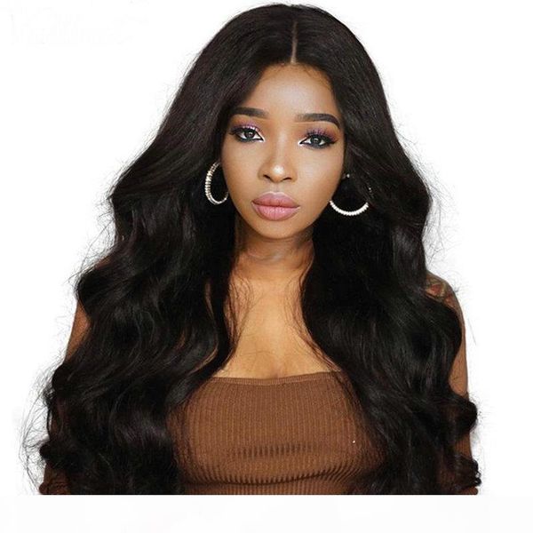 

26" body wave lace front human hair wigs for black women density long curly hair wigs, Black;brown