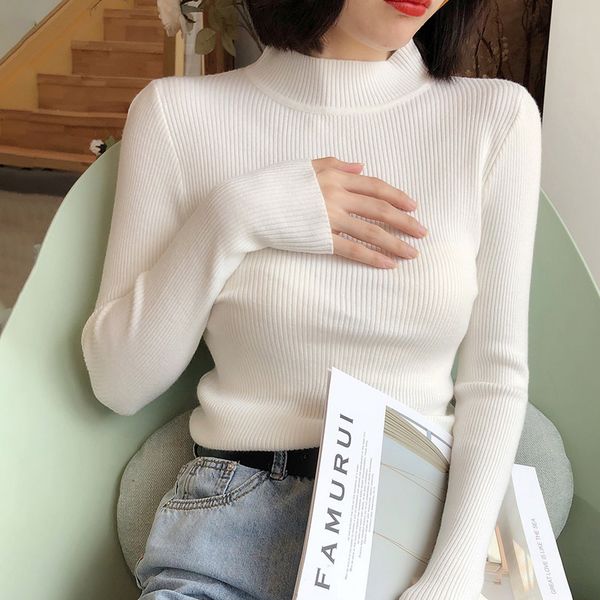 

winter knitting sweater pullovers women long sleeve turtleneck knitted sweater chic woman clothes female casual streetwear, White;black