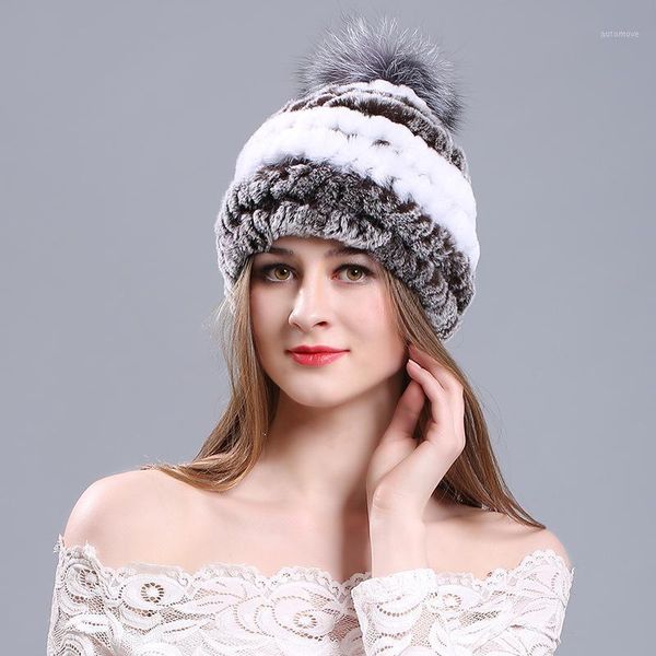 

genuine fur pom poms ball hat rex fur women's hats winter beanies warm wool knit caps headgear hat thick female cap1, Blue;gray