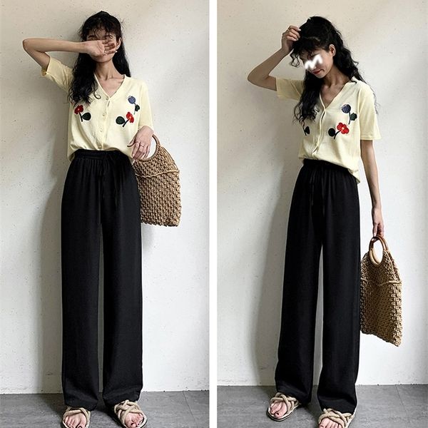 

pb405 ice silk wide leg pants women's high waist 201109, Black;white