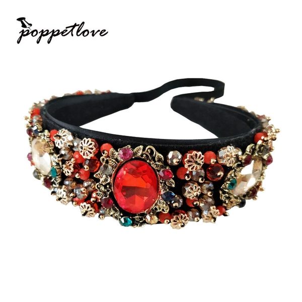 

bride tiaras baroque crown blue beads bands crystal velvet wide headbands for women party wedding hair jewelry y200409, Slivery;golden
