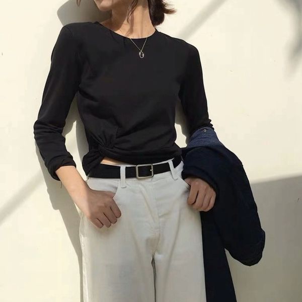 

новый стиль рыхлый и тонкий завязывая с длинным рукавом в начале осени 2020 корейской версии t-рубашки женщин модули футболки куртки модного, White