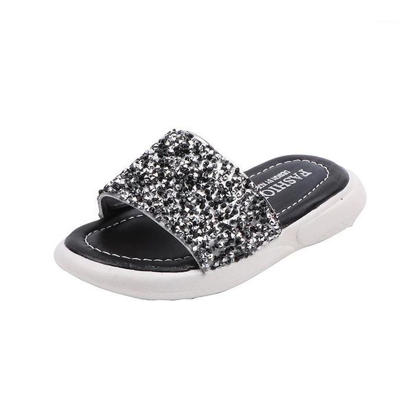 

sandals slippers for girls medium big kids outdoor beach soft pu with rhinestone fashion princess slip-ons size 28-381, Black;red