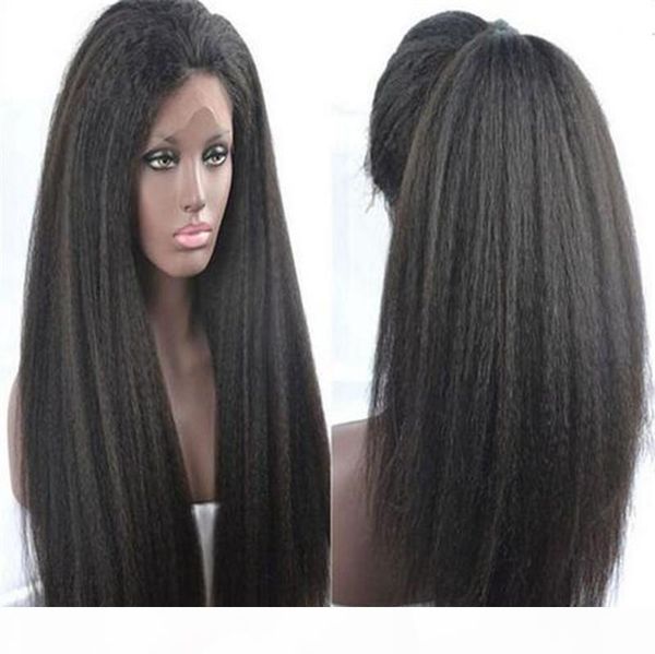 

wholesale 7a peruvian glueless full lace human hair wig for black women virgin hair kinky straight wig lace front human hair wig, Black;brown