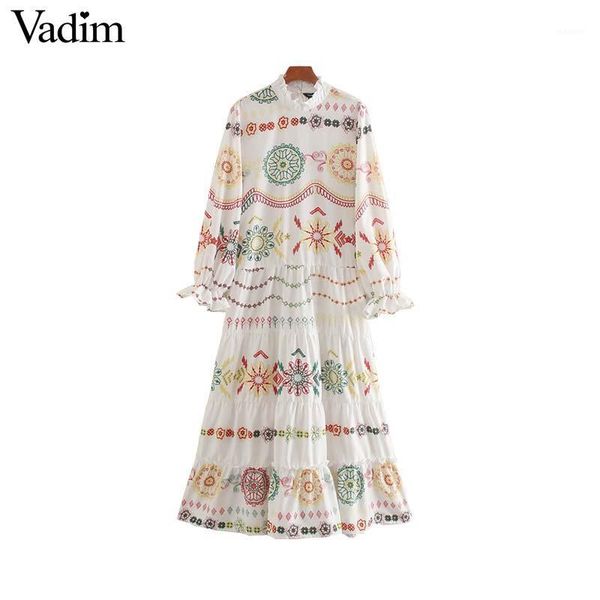 

vadim women sweet print design maxi dress ruffled colar long sleeve female stylish chic straight dresses vestidos mujer qd3241, Black;gray