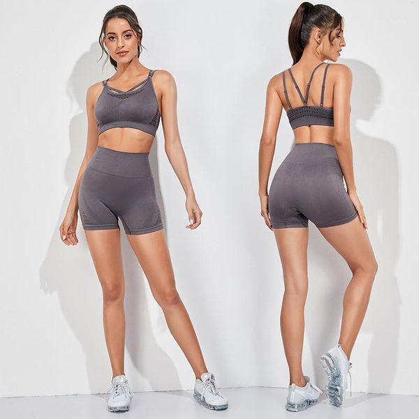 

yoga outfits women's seamless fitness set y back mesh side running bra with chest pad high waist mention hips short tights 4 way stretc, White;red