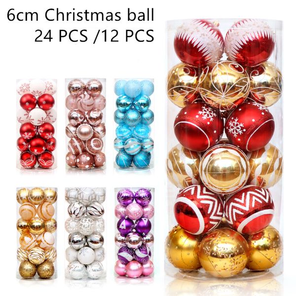 6 cm decorazione natalizia palla di plastica colore fiocco di neve 24 pezzi una scatola di decorazione palla albero di Natale 2020 regalo di Capodanno Y200903