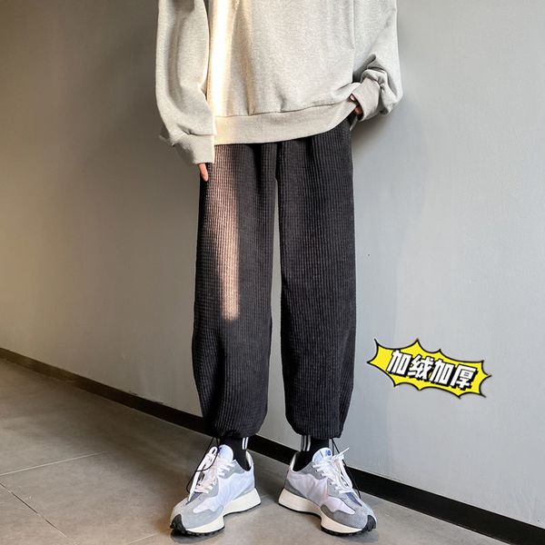 

2021 men's trousers new autumn thin plus corduroy pants fashion male youth wear i345, Black