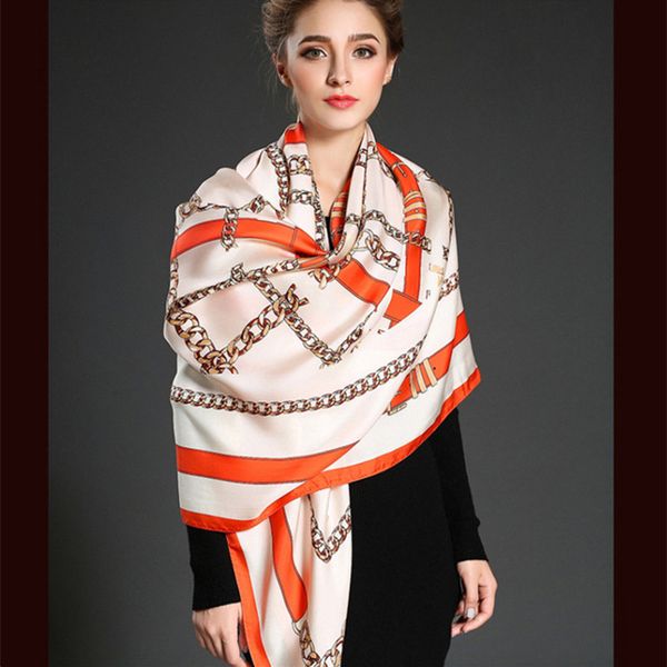 

twill silk women scarf 130*130 geometric british style belt print square scarves wraps brand gift fashion large silk shawls 200930, Blue;gray