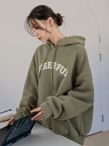 

dazy-less letter graphic drop shoulder drawstring hoodie 30y0#, White;black