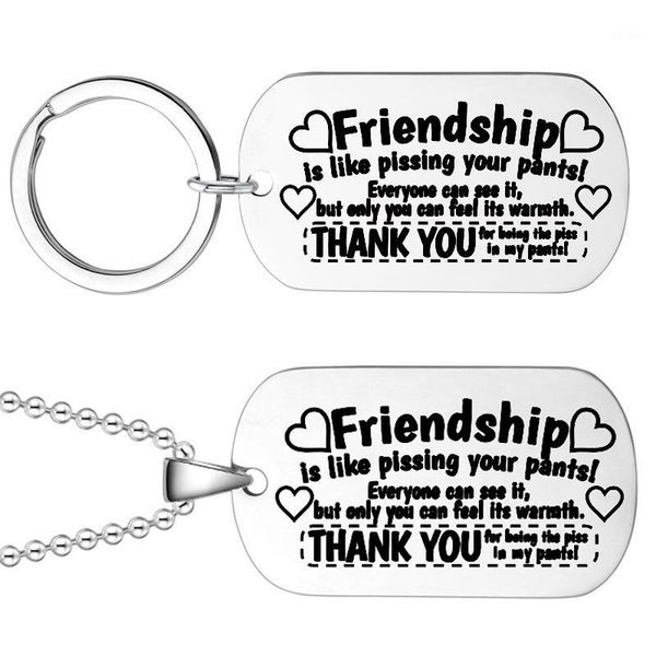 

custom friendship keychain necklace stainless steel personalized necklace women men long chain jewelry for friend1, Silver