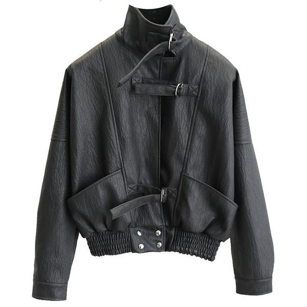 

harajuku faux leather jacket biker coat fashion autumn women pu outwear punk bomber jackets batwing sleeve loose moto & biker, Black