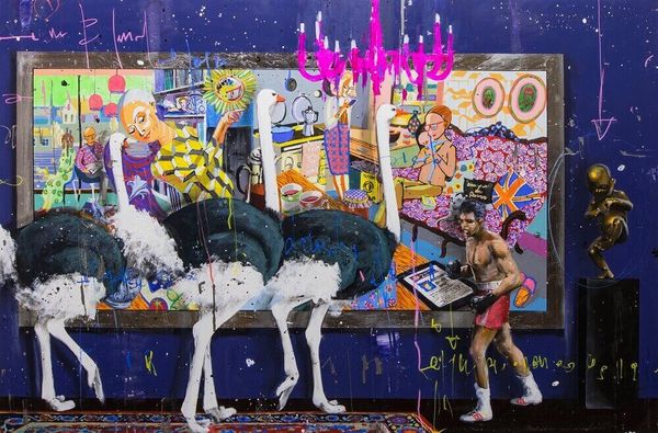 

angelo accardi страус и живопись носорог домашнее украшение холст, масло искусства стены холст картина для гостиной 201003