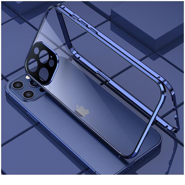 

360 magnetic adsorption metal case for iphone 12 mini 12 11 pro xr x xs max double sided glass cover cam wmtjhm