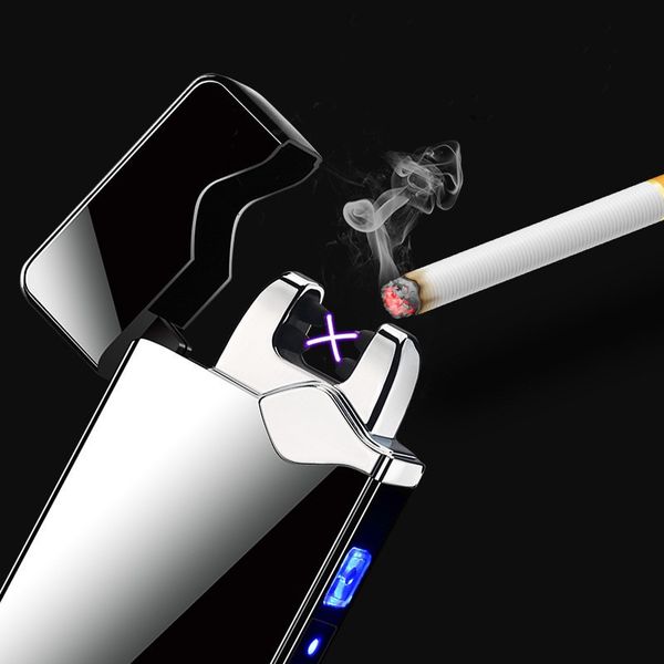 

cigarette electronic metal double usb charged fire cross twin arc pulse electric lighter windproof lighters