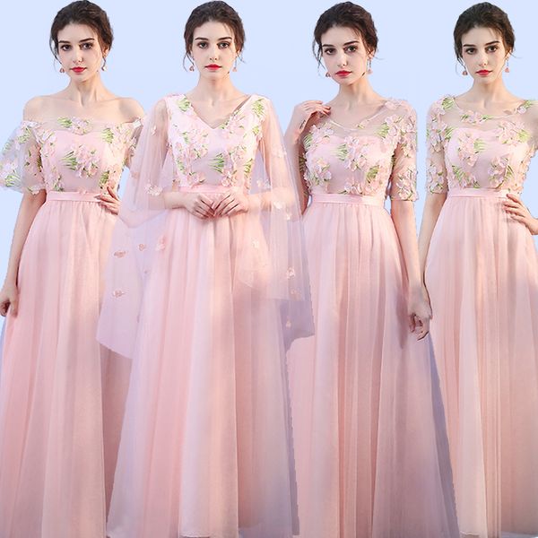 

elegant sweet appliques maxi long beach bridesmaid dresses bridesmaid dresses long vestidos de madrinha wedding dress 1099, White;pink