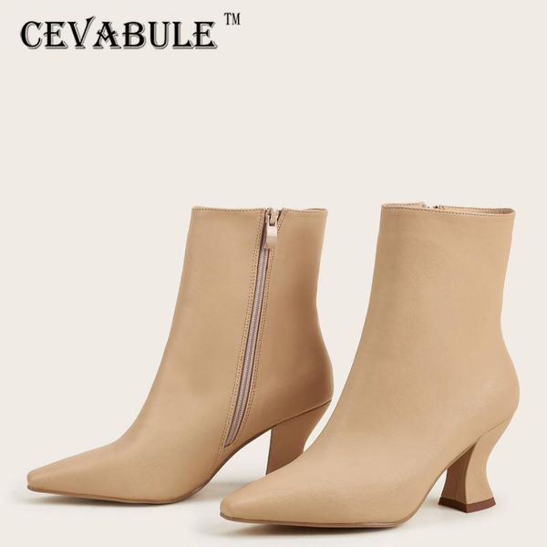 

boots cevablue 2021 winter women's pointed toe simple coarse high heel all-matching side zipper female cwf, Black