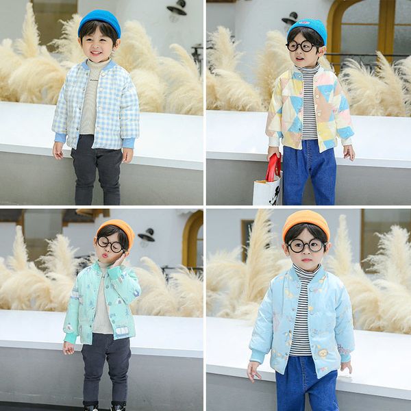 

children's detachable inner jacket short winter wear embroidered light white duck down warm and close fitting, Blue;gray