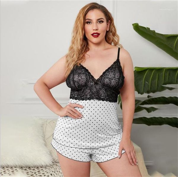 

womens sleepwear womens polka dot printed two piece sets lace designer womens pajamas plus size, Black;red