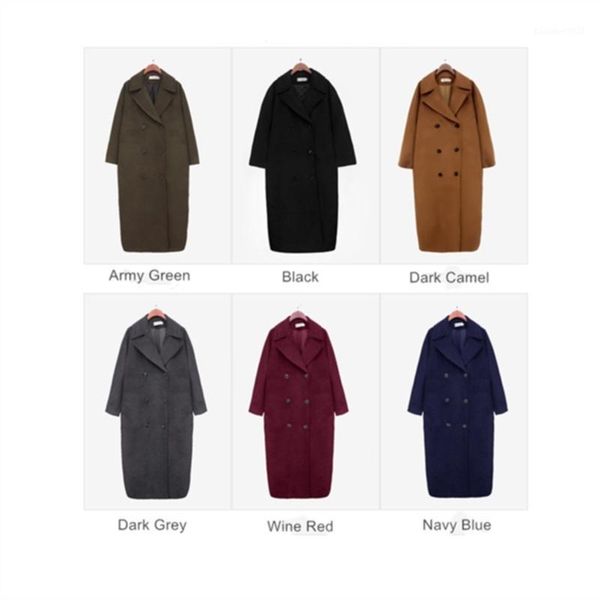 

women's wool & blends autumn winter vintage cocoon style woolen coat women long plus cotton thicken maxi coats overcoat parkas femme b8, Black