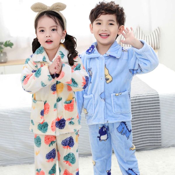 

flannel warm pajamas in autumn children's and winter, Blue;red