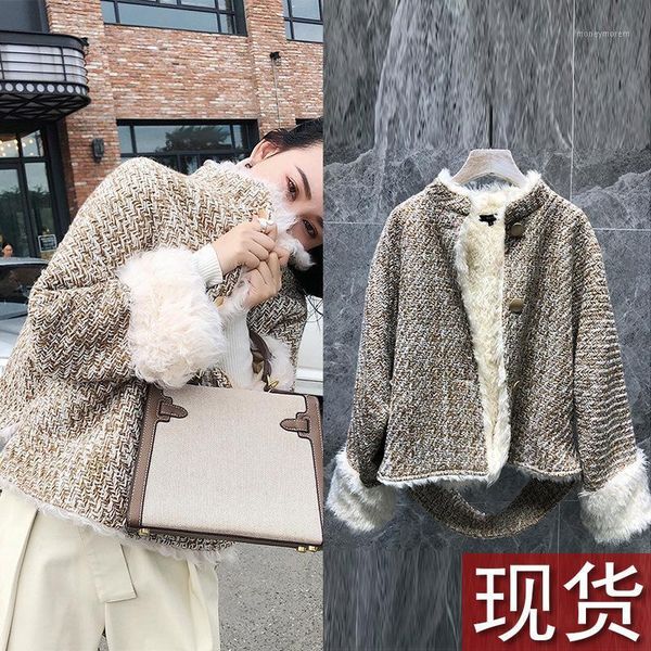 

women's wool & blends tweed brief paragraph coat a whole tank winter of 2021 female small sweet s7082 fur coat1, Black