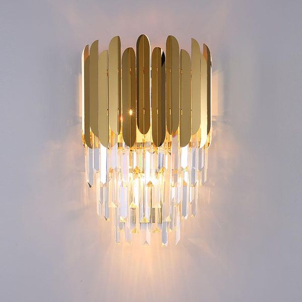 

wall lamp navimc modern sconce luxury golden crystal light fixture bedside living room led bedroom