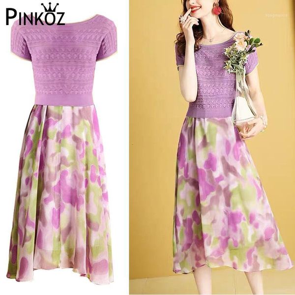 

pinkoz summer 2 pieces midi dress women plus size dresses anthenstic print spaghetti strap dress+knitting tshirt robe ropa mujer1, Black;gray
