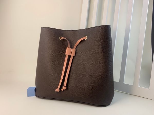 

new neonoe fashion genuine leather bucket bag women famous drawstring handbags flower printing crossbody purse