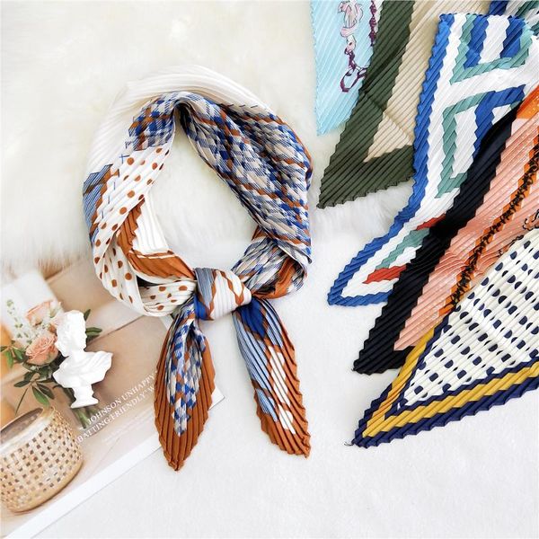 

designer women crinkle scarf square silk neck scarves female leopard print hair band lady pleated scarfs fj399, Blue;gray