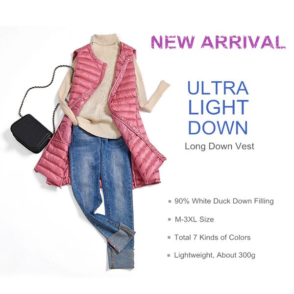 

women's vest autumn winter ultra light down windproof sleeveless lightweight long waistcoat warm fashion female vests plus size lj20120, Black;white