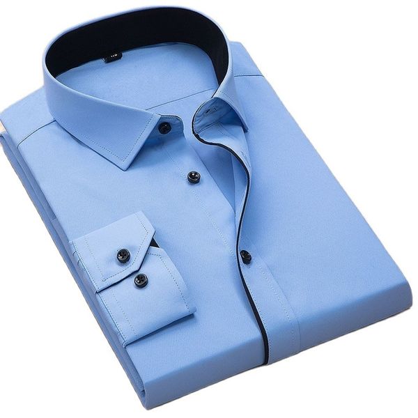 

plus size 8xl oversized shirt turndown collar long sleeved twill solid business men dress shirts without front pocket easy care 220303, White;black