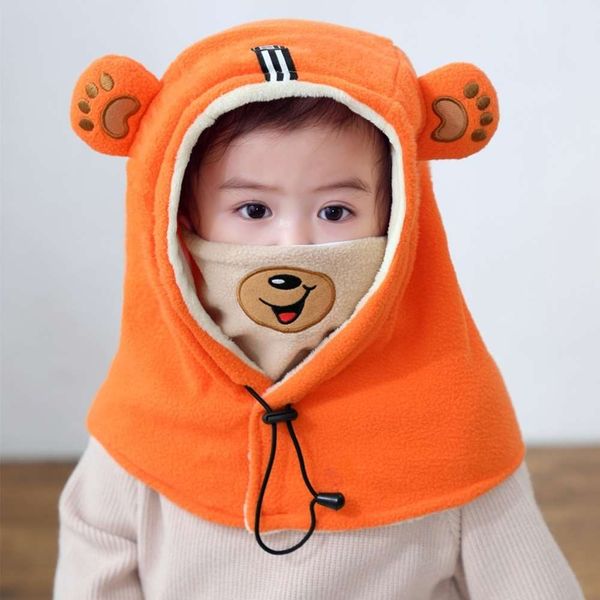 

children's scarf integration autumn baby boy girl face ear protection neck windbreak hat winter, Red;brown