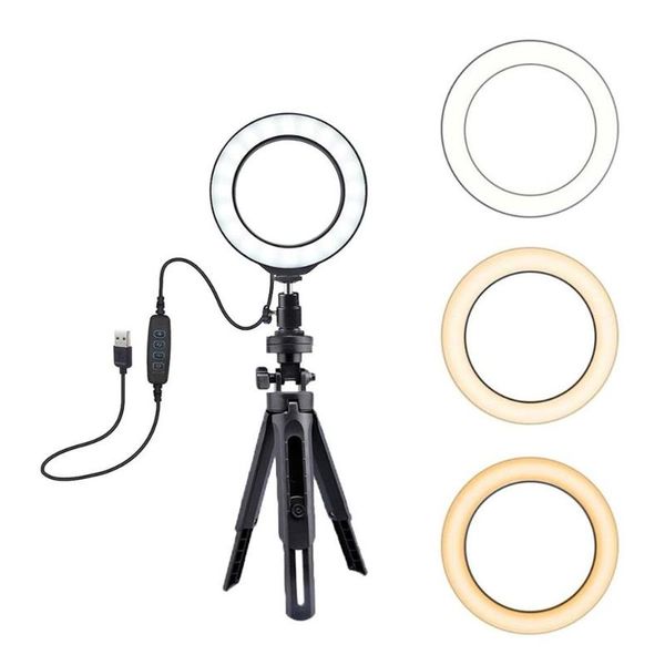 

6-inch selfie ring light with tripod led three-block dimmable five-speed adjustable tripod 360 degree rotatable