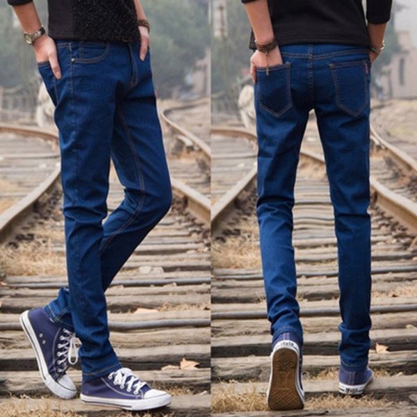 

faddk 2020 spring and summer thin black casual jeans men's men's elastic student skinny tight jeans tight pants style fashionable, Blue