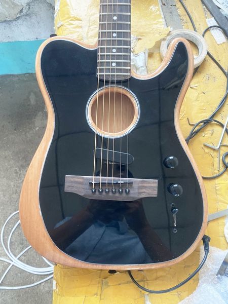 

custom shop acoustasonic tele соник satin black акустическая гитара полиэстер сатин матовый, spurce top, dot инкрустация, chorme hardwa