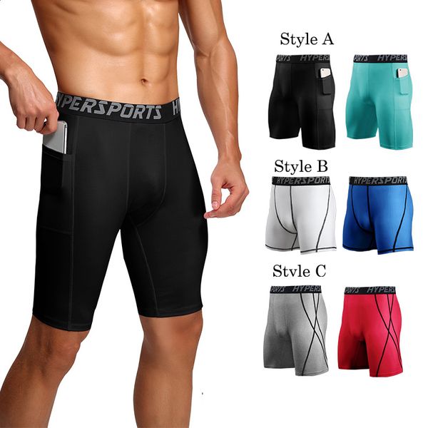 

running shorts men compression pocket jogging solid elastic leggings quick dry gym underwear fitness tights, Black;blue