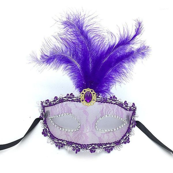 

1pc diamond venetian mask venice feather flower wedding carnival party performance red costume lady mask masquerade1