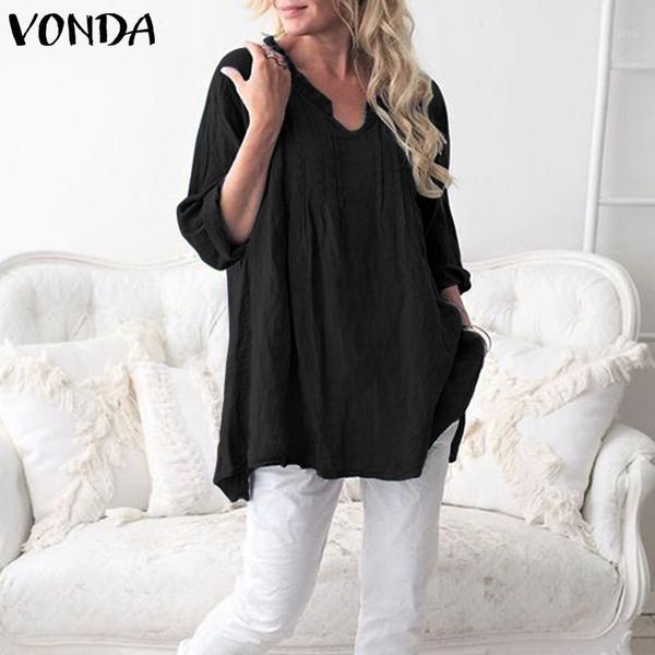 

vonda women blouse 2020 autumn long sleeve elegant shirts female vintage cotton ladies casual loose plus size blusas s-5xl1, White